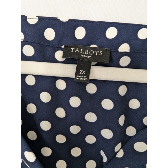 Talbots Womens Size‎ 2X Dark Blue Polka-dot Pull Over Top Long Ballon Sleeves - Picture 4 of 8